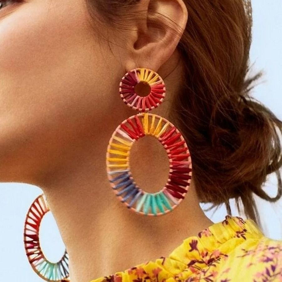 Lyanna Colorful Bohemian Cotton Weaved Earrings Oval Shaped Gift Packaged