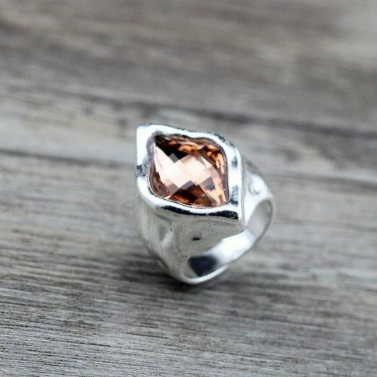 Zuri Cadance Mens Size 8 Rhombus Tourmaline Pink Crystal Silver Ring