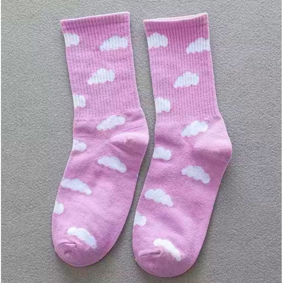 Dreamy Clouds Crew Socks White on PInk Gift Packaged