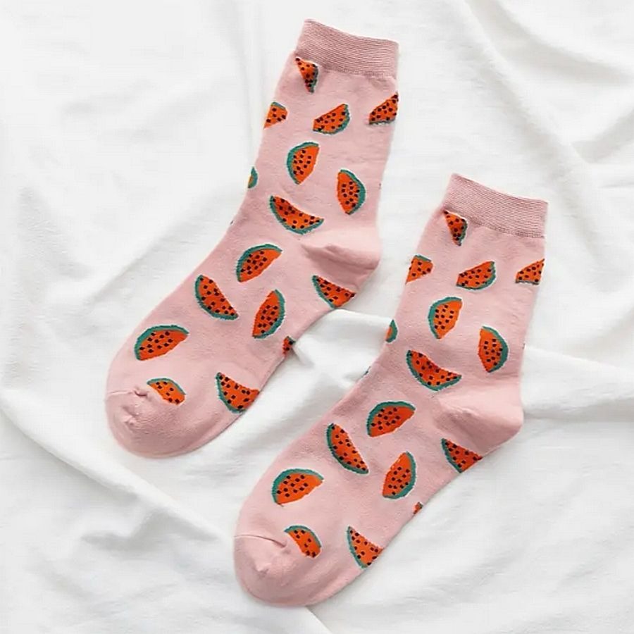 Talia Sweet Fruits Womens Crew Socks Pink Watermelon Red Gift Packaged