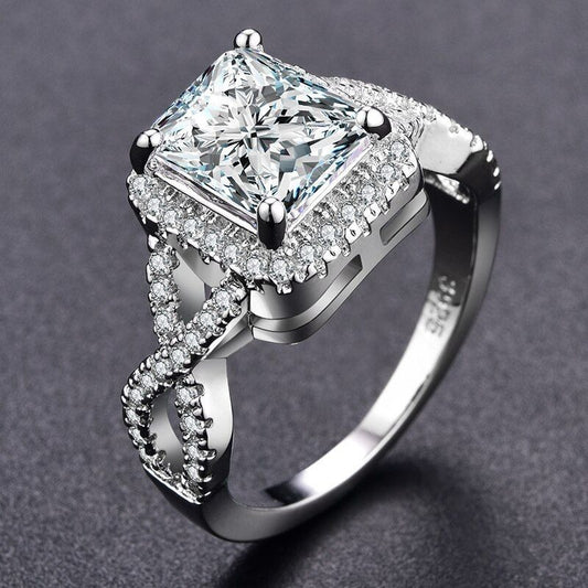 Braelynn Square Cushion Cut CZ Side Cross Sterling Silver Ring Size 7