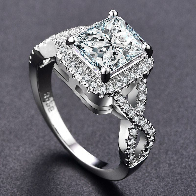 Braelynn Square Cushion Cut CZ Side Cross Sterling Silver Ring Size 7