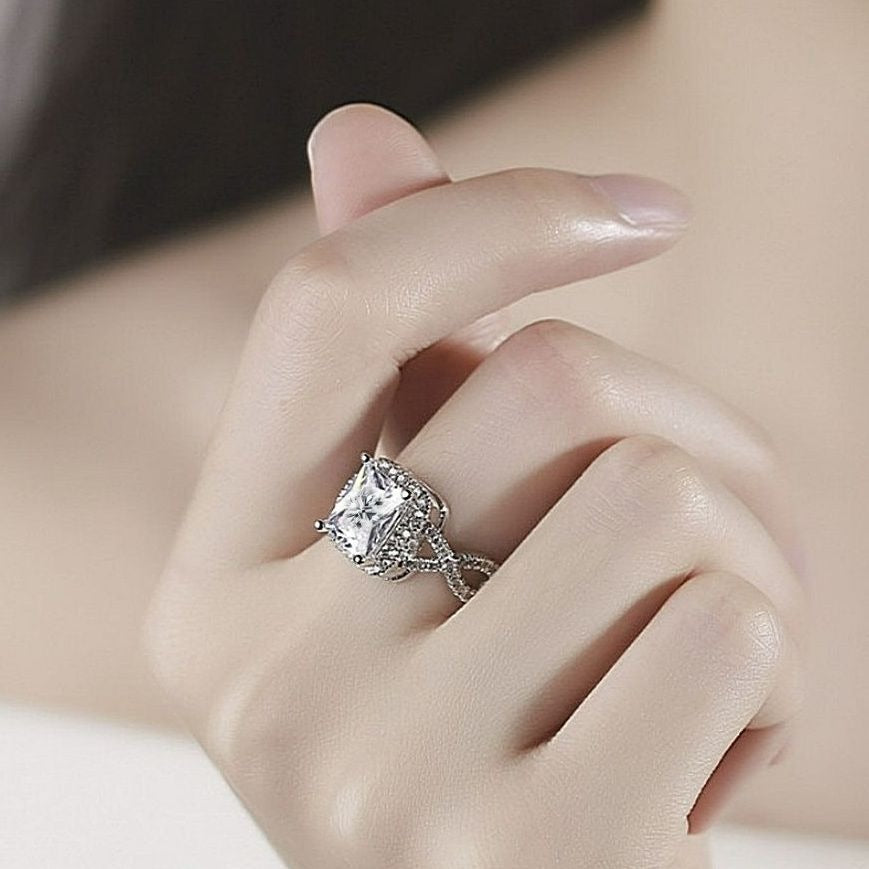 Braelynn Square Cushion Cut CZ Side Cross Sterling Silver Ring Size 7
