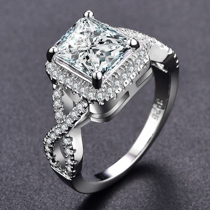 Braelynn Square Cushion Cut CZ Side Cross Sterling Silver Ring Size 7