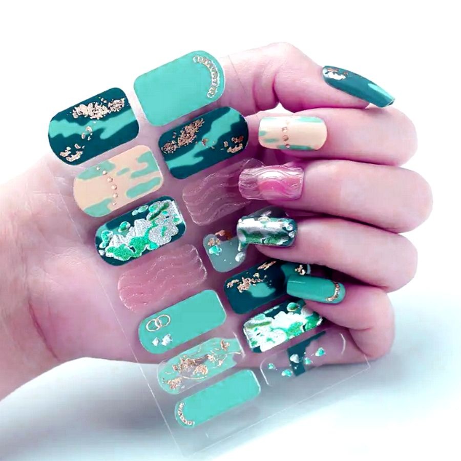 Raquel My Sweet Teal Blue Green Self Adhesive Nail Polish Strips Gift Packaged