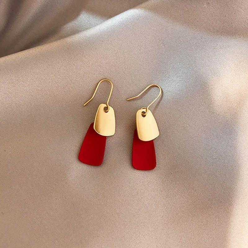 Jaylah Emmie Double Layer Petal Dangle Hook Earrings Red Gold Gift Packaged