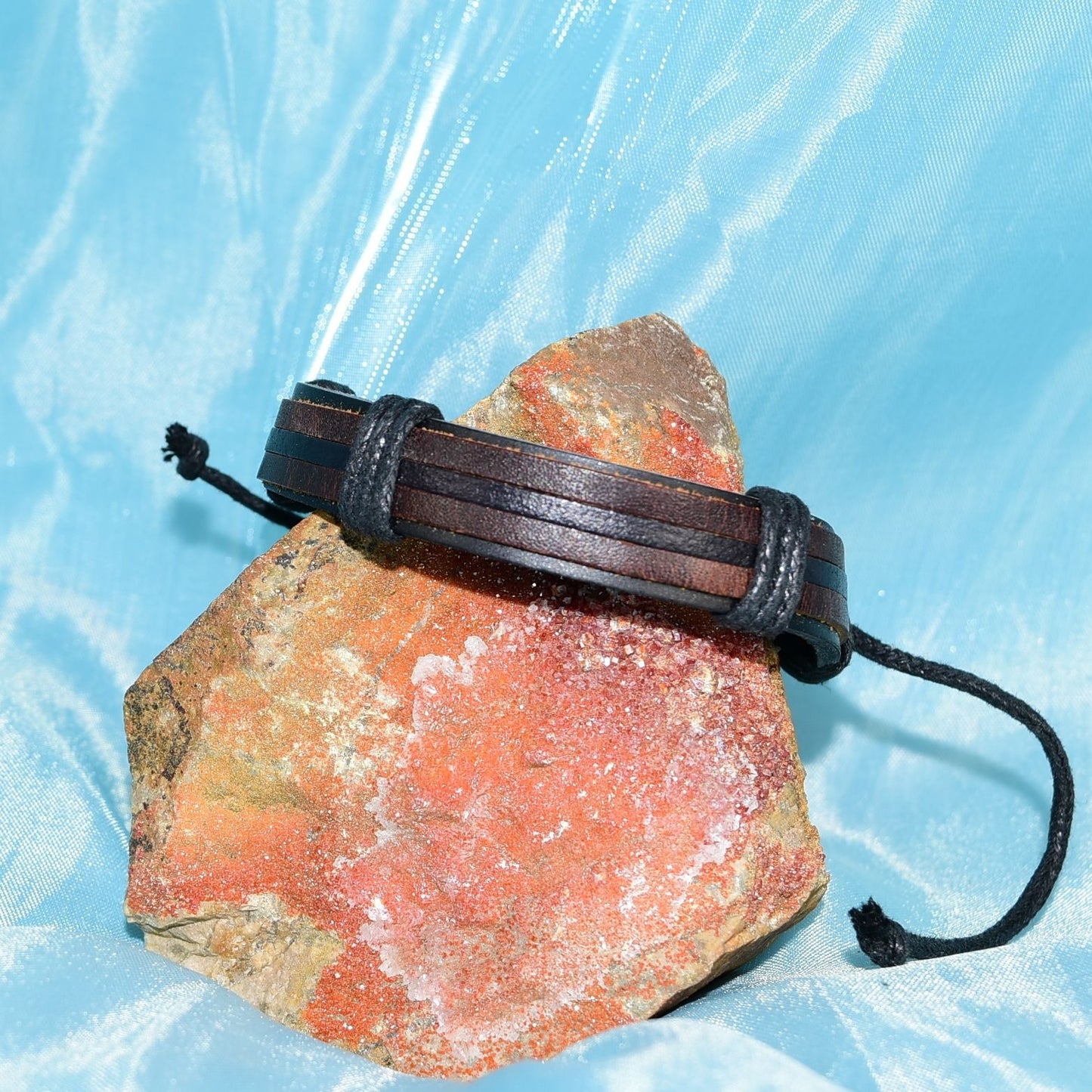 Cameron Mens Layer Hemp Sliding Tie Leather Bracelet Brown Gift Packaged