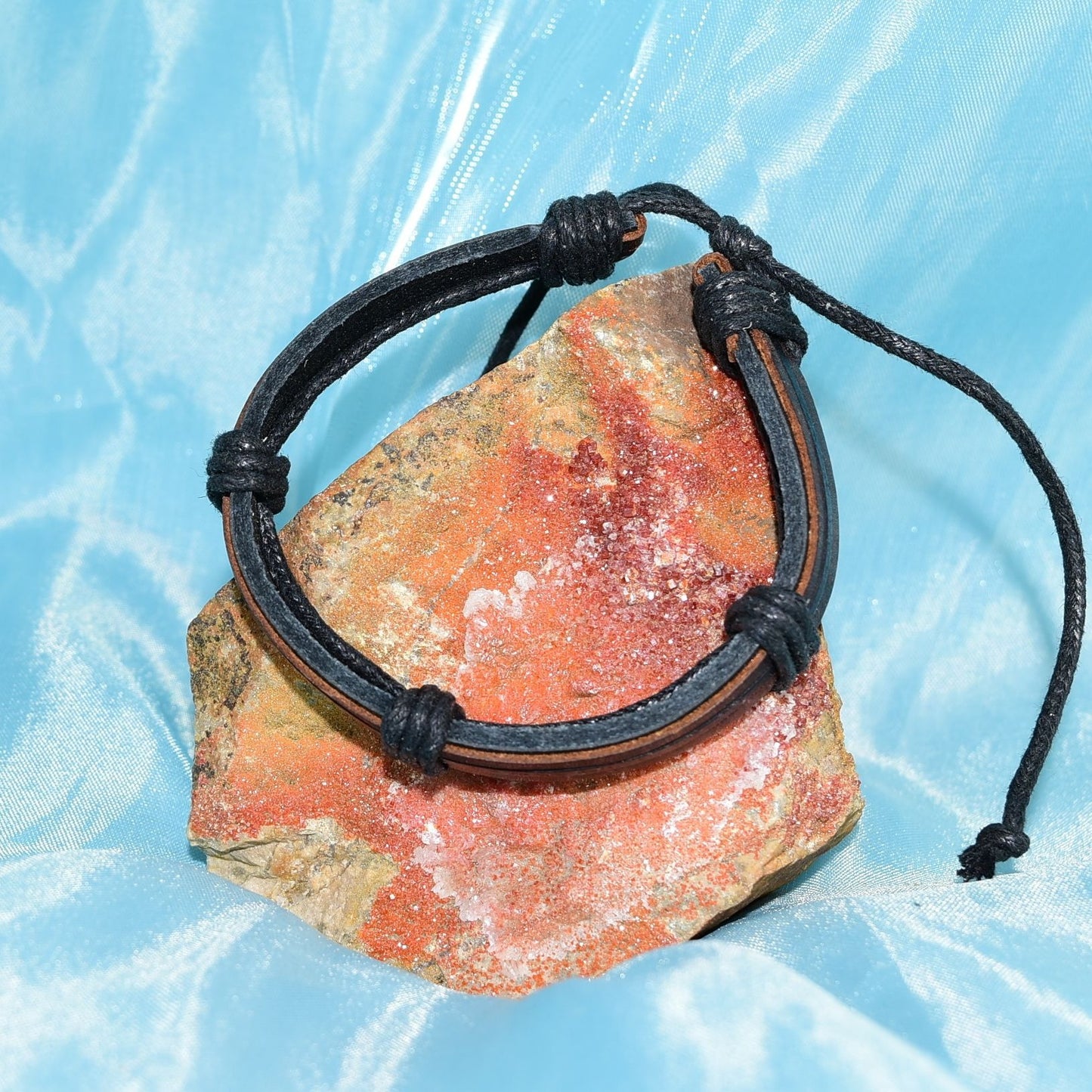 Cameron Mens Layer Hemp Sliding Tie Leather Bracelet Brown Gift Packaged