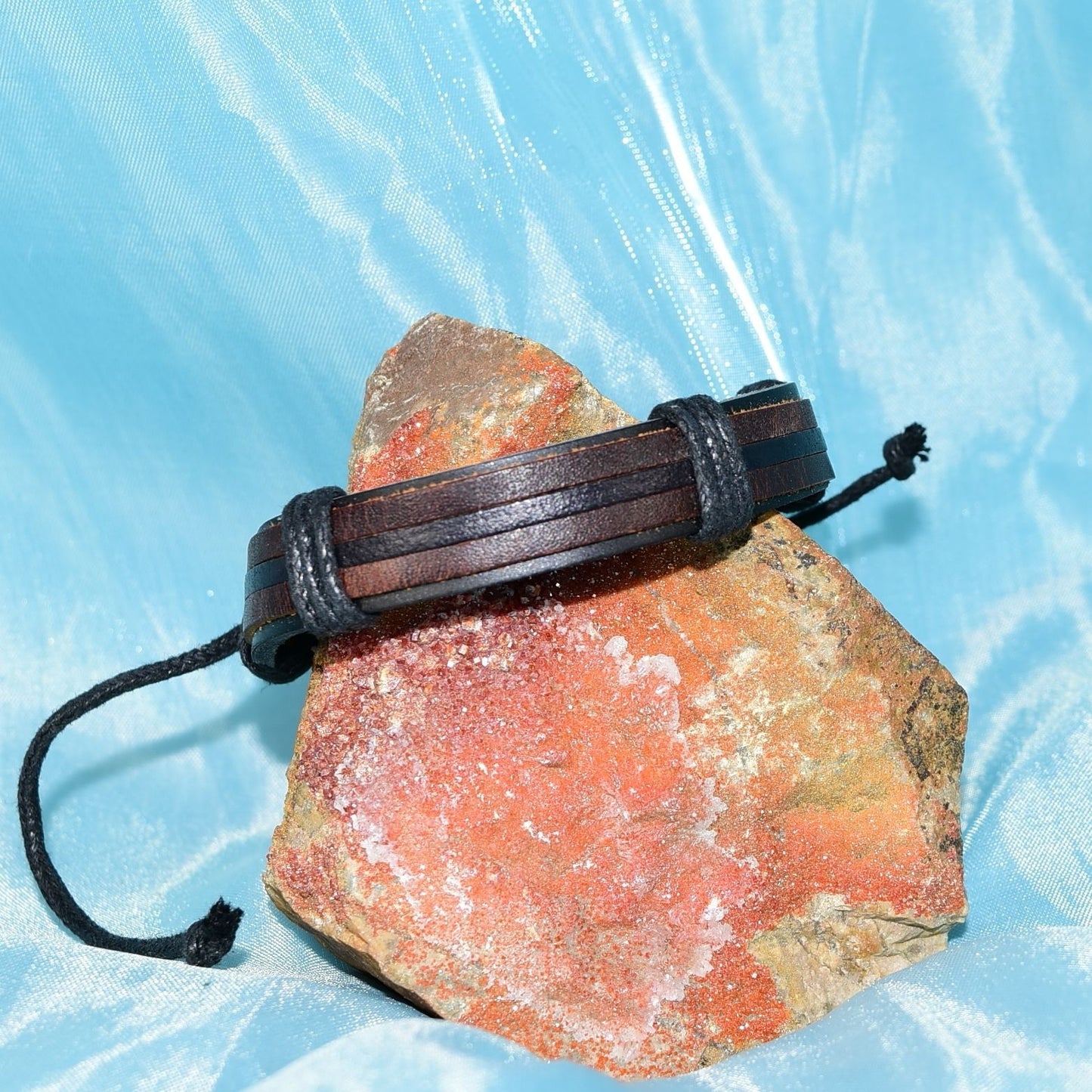 Cameron Mens Layer Hemp Sliding Tie Leather Bracelet Brown Gift Packaged