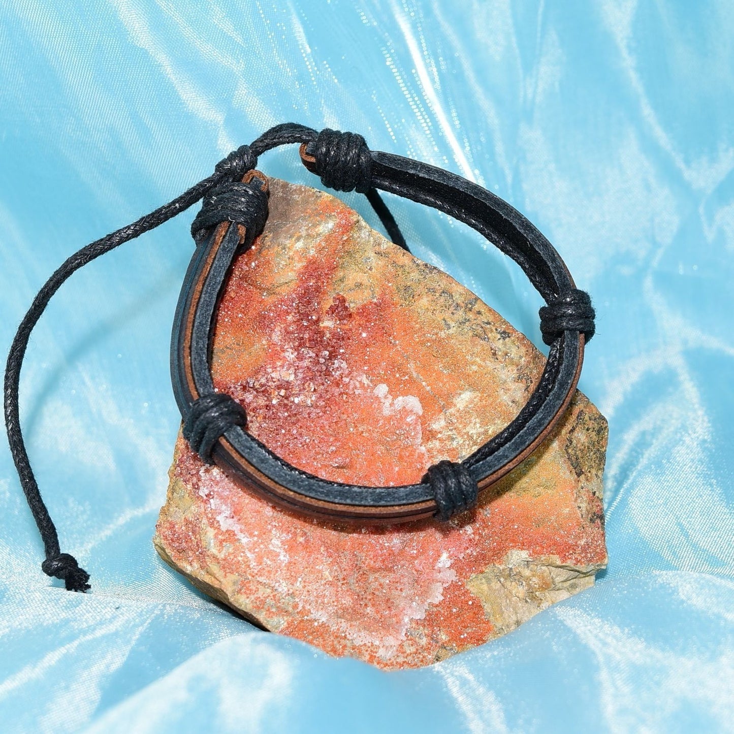 Cameron Mens Layer Hemp Sliding Tie Leather Bracelet Brown Gift Packaged