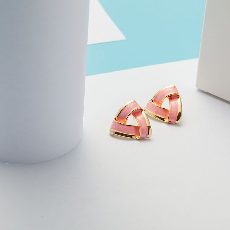 Aspen Artistic Sweet Pink Drip Spun Enamel Open Triangle Earrings Gift Packaged
