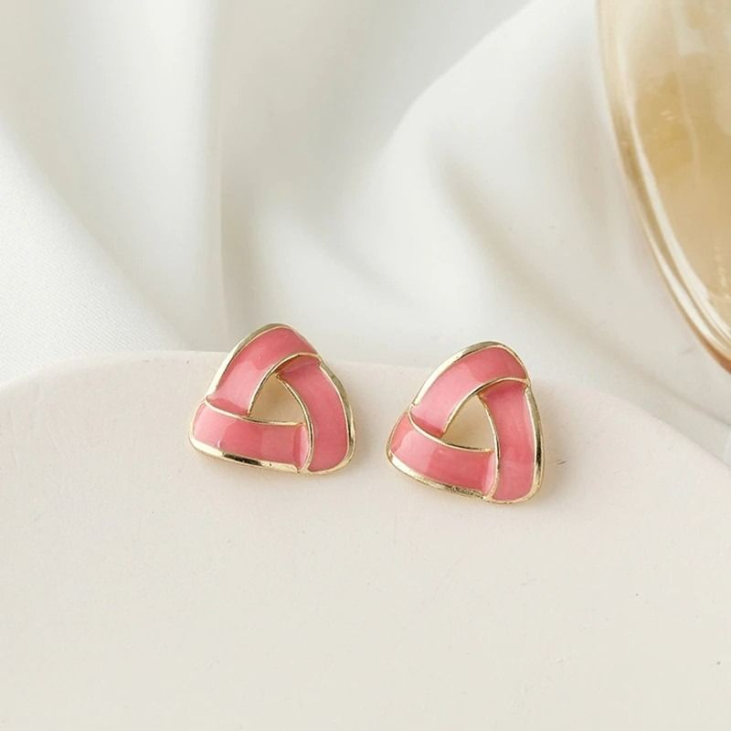 Aspen Artistic Sweet Pink Drip Spun Enamel Open Triangle Earrings Gift Packaged