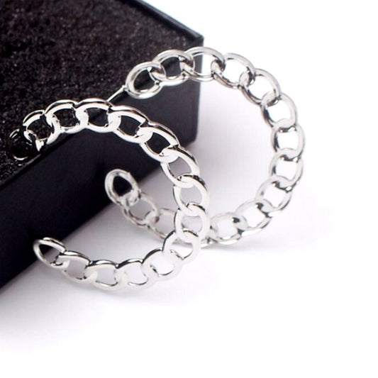Alyssa Leanne Silver Stationary Link Design Hoop Post Earrings