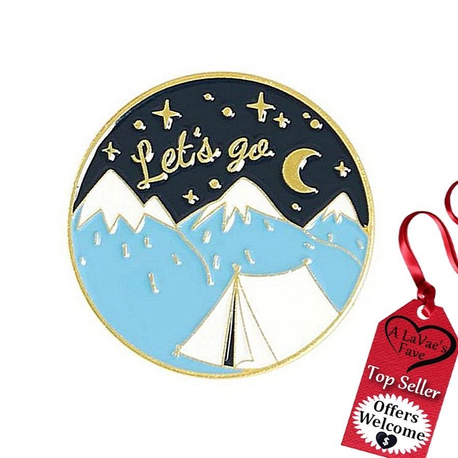 Casen Let's Go Mountain Camping Clasp Back Pin Gift Packaged