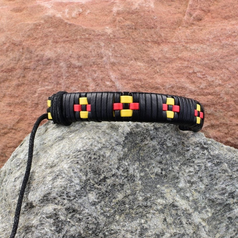 Kendrick Weave Leather Bracelet in Black Yellow Red Gift Packaged
