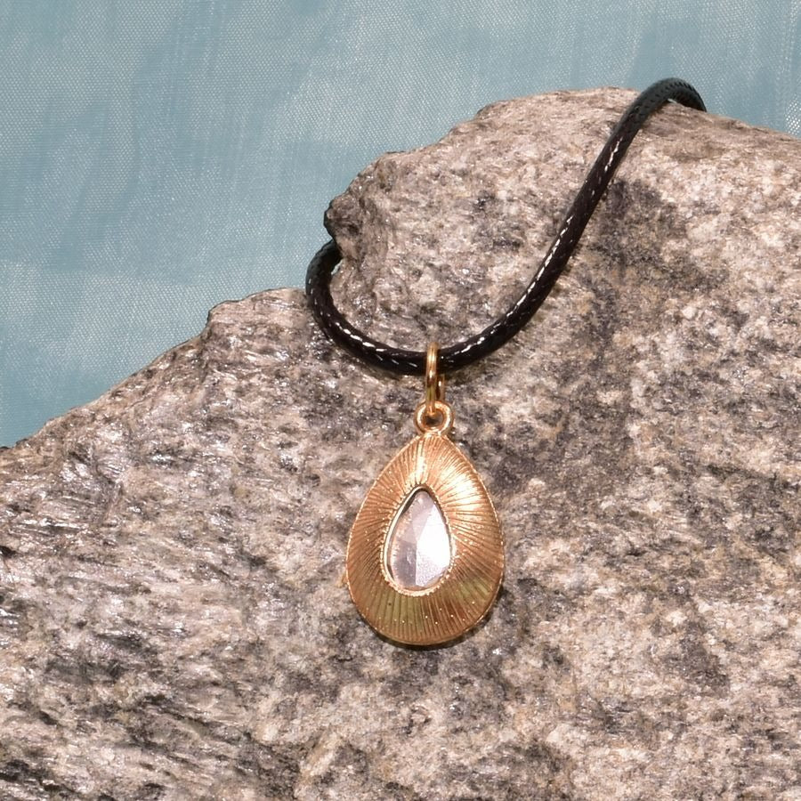 Cara Crystal White Water Drop Pendant Braid Leather Chain Necklace