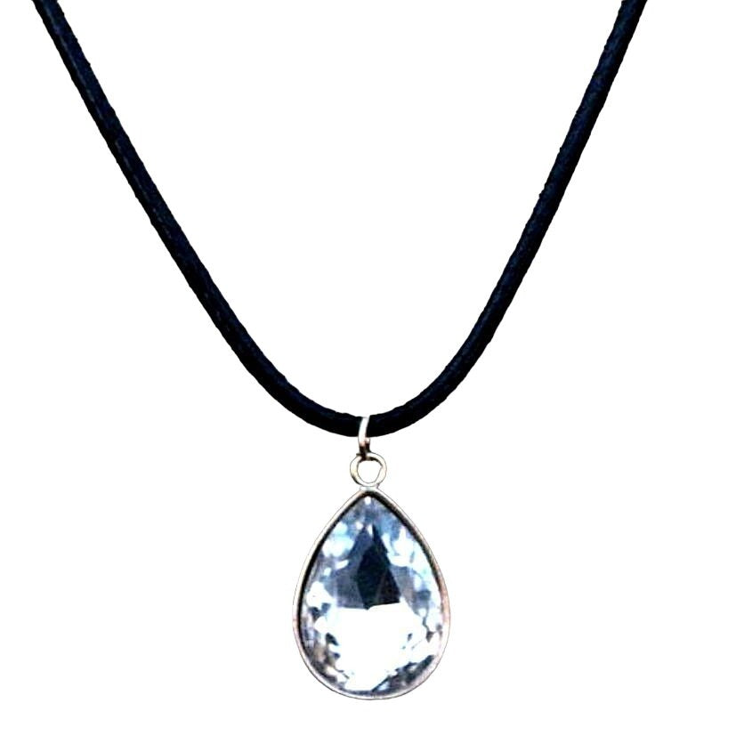 Cara Crystal White Water Drop Pendant Braid Leather Chain Necklace