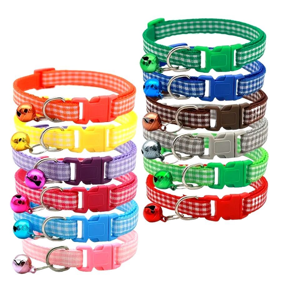 Jamie Jase Fuschia Gingham Plaid Bell Accented Cat Collar with Toys Gift Package