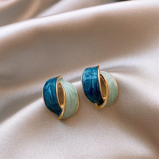 Ashlyn Ellie Artiste Petal Earrings Soft Blue and Deep Teal on Gold Gift Boxed