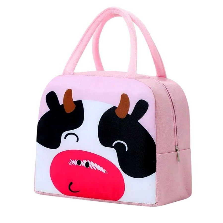 Morgan Sweet White Black Pink Cow Animal Face Insulated Lunch Bag Gift Packaged