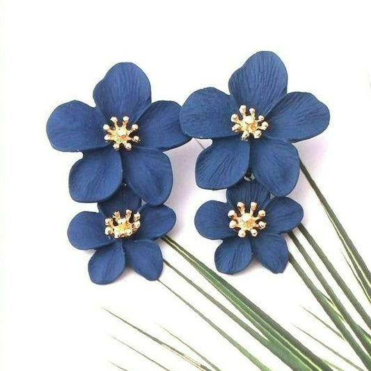Thalia Blooms Florets Berry Blue Tiered Flower Earrings Gift Packaged