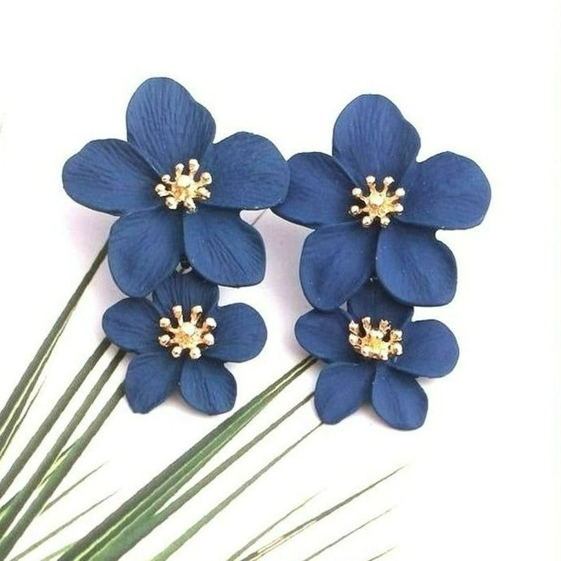 Thalia Blooms Florets Berry Blue Tiered Flower Earrings Gift Packaged