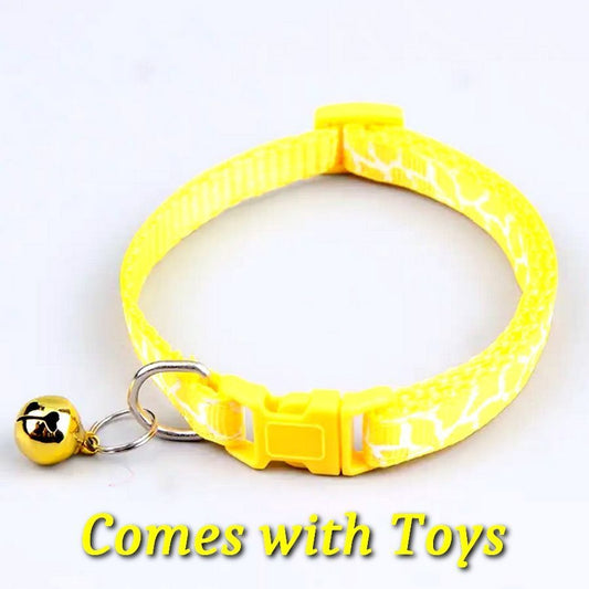 Belen Kutest Yellow Giraffe Pattern Cat Collar with Bell and Toys Gift Packaged
