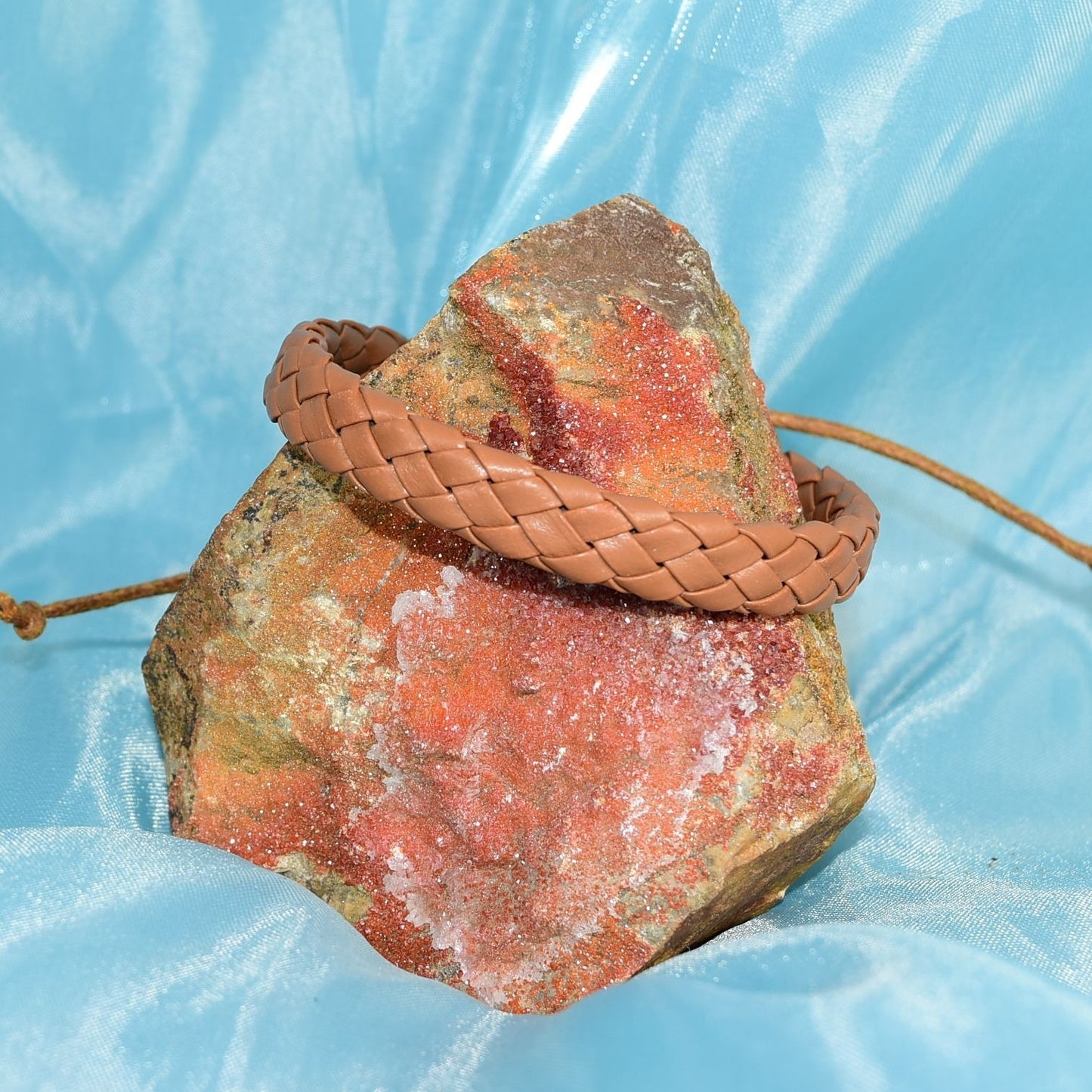 Leah Classic Weave Bohemian Sliding Wax Tie Leather Bracelet Honey Brown Gift Packaged