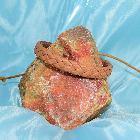 Leah Classic Weave Bohemian Sliding Wax Tie Leather Bracelet Honey Brown Gift Packaged