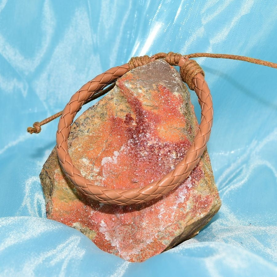 Leah Classic Weave Bohemian Sliding Wax Tie Leather Bracelet Honey Brown Gift Packaged