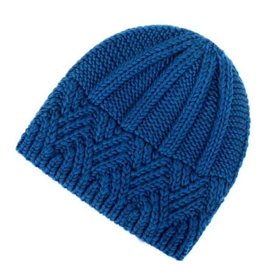 Whitney Blue Crochet Knit Beanie and Mountain Pin Set Gift Packaged