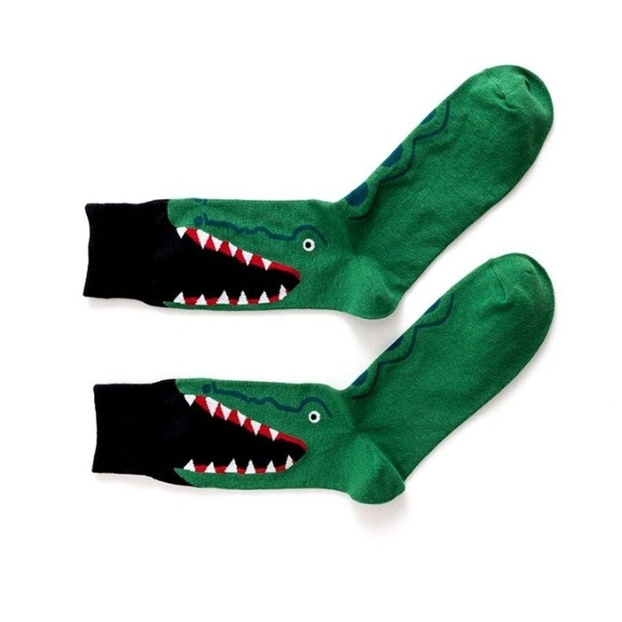 Alligator Eats Leg Funny Socks for Men in Green and Black