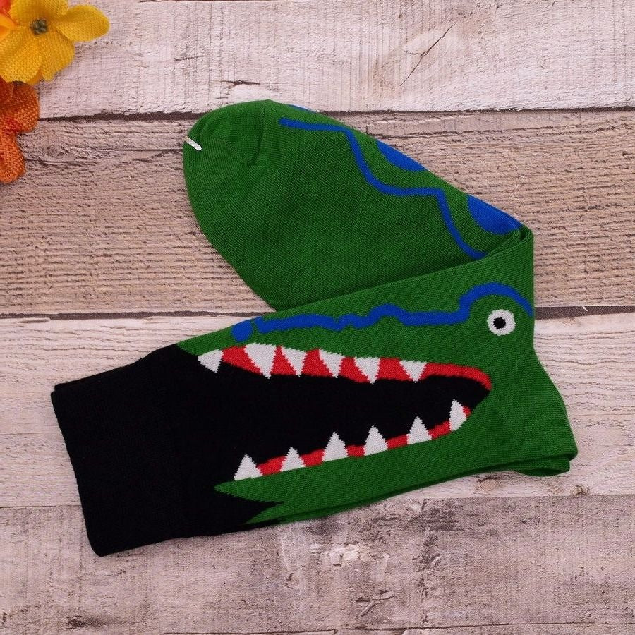 Alligator Eats Leg Funny Socks for Men in Green and Black