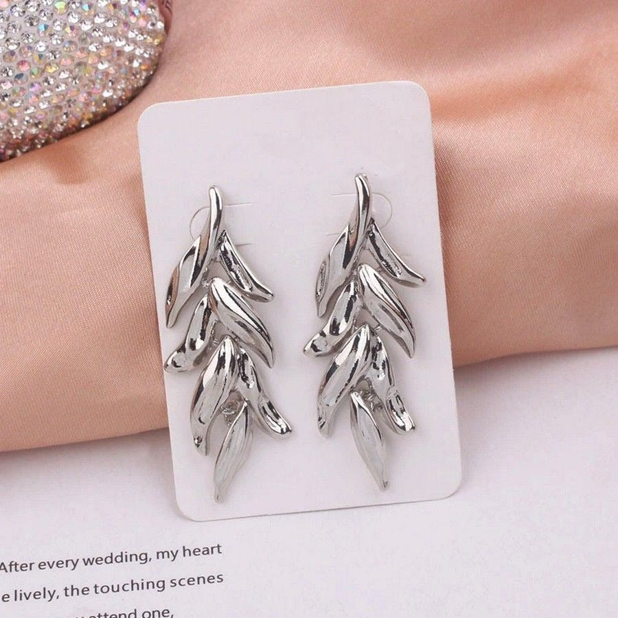 Deandria Banks Leaves of Silver Layered Leaf Earrings Gift Packaged
