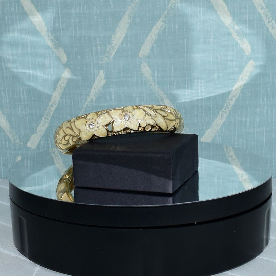 Artistic Pearlized Floral Enamel Hinged Bracelet Caroline C Estate Collection