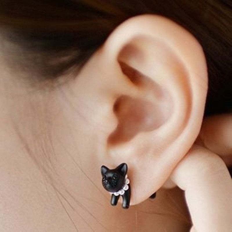Deb Dee Dee Cutie Black Cat 3D Kitty Earrings Gift Packaged