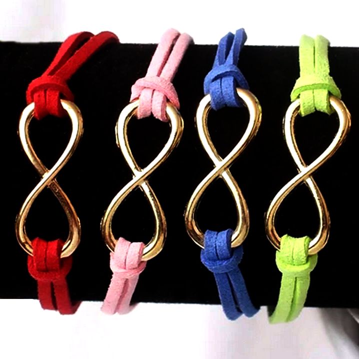 Leyanna Colors Soft Leather Retro Gold Infinity Bracelet Blue Gift Packaged