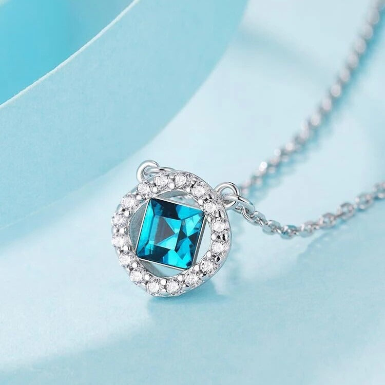 Melissa Ann Topaz Blue Cubic Zirconia Sterling Silver Necklace Gift Packaged