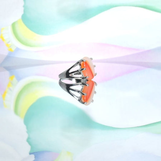Cyleste Celine Oval Apricot Orange Agate Silver Ring Size 6 Gift Boxed