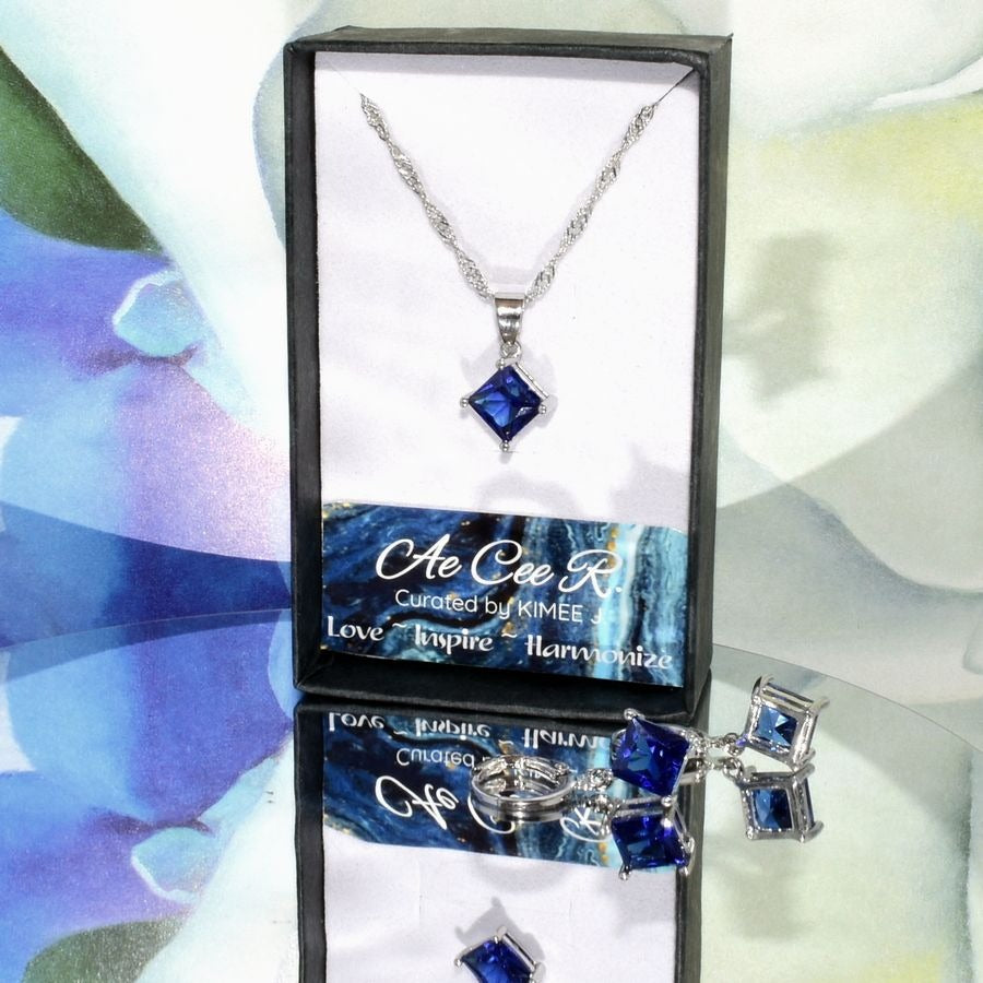 Mia Sincerity Blue Sapphire 925 Sterling Silver Necklace Gift Boxed