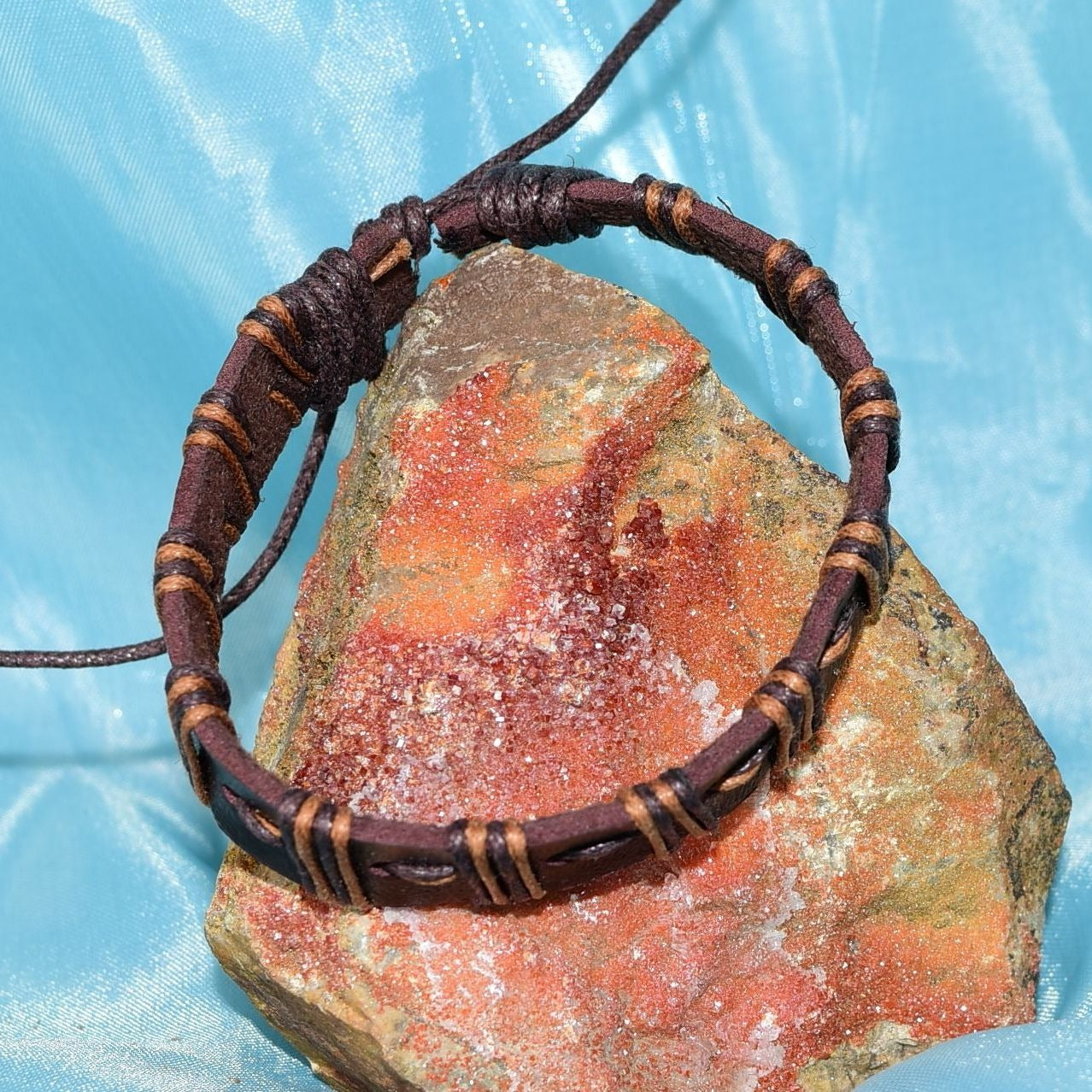 Malik Punch Weave Hemp Leather Bracelet Cinnamon Brown Gift Packaged