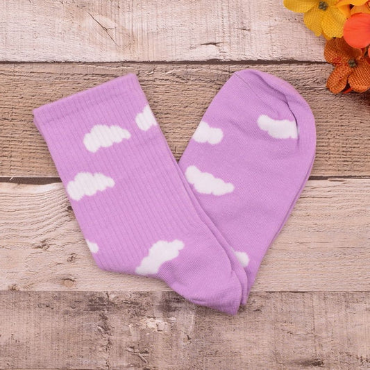 Dreamy Clouds Crew Socks White on PInk to Purple Orchid Shade Gift Packaged