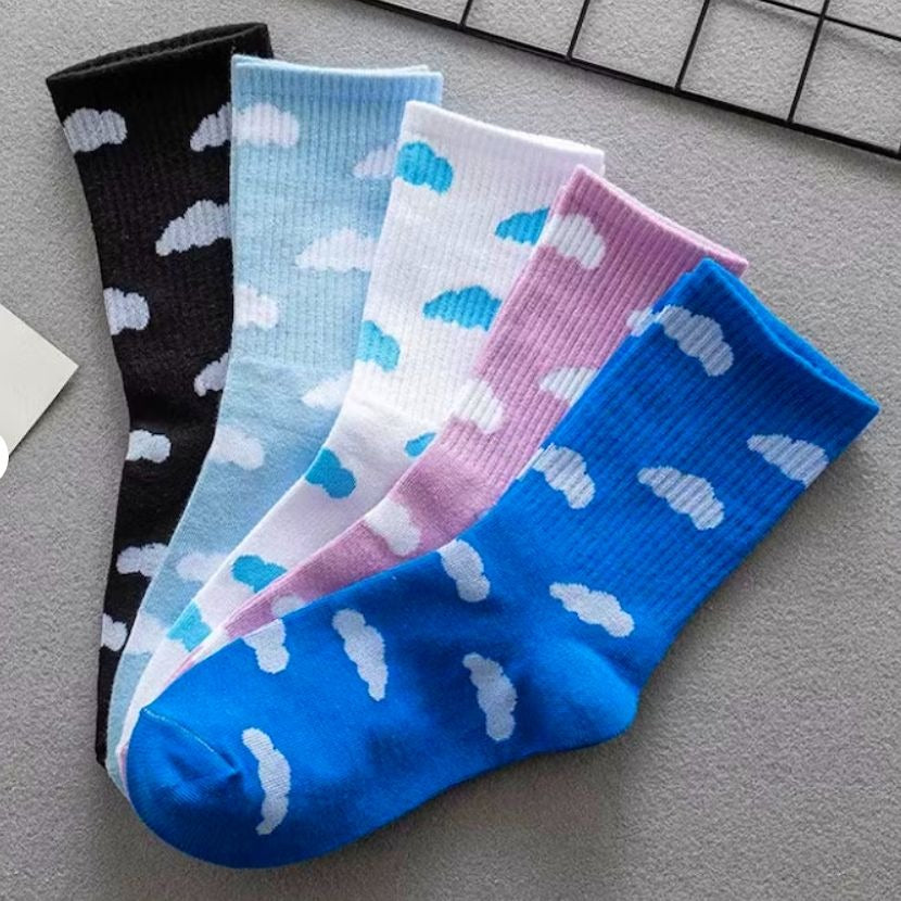 Dreamy Clouds Crew Socks White on PInk to Purple Orchid Shade Gift Packaged