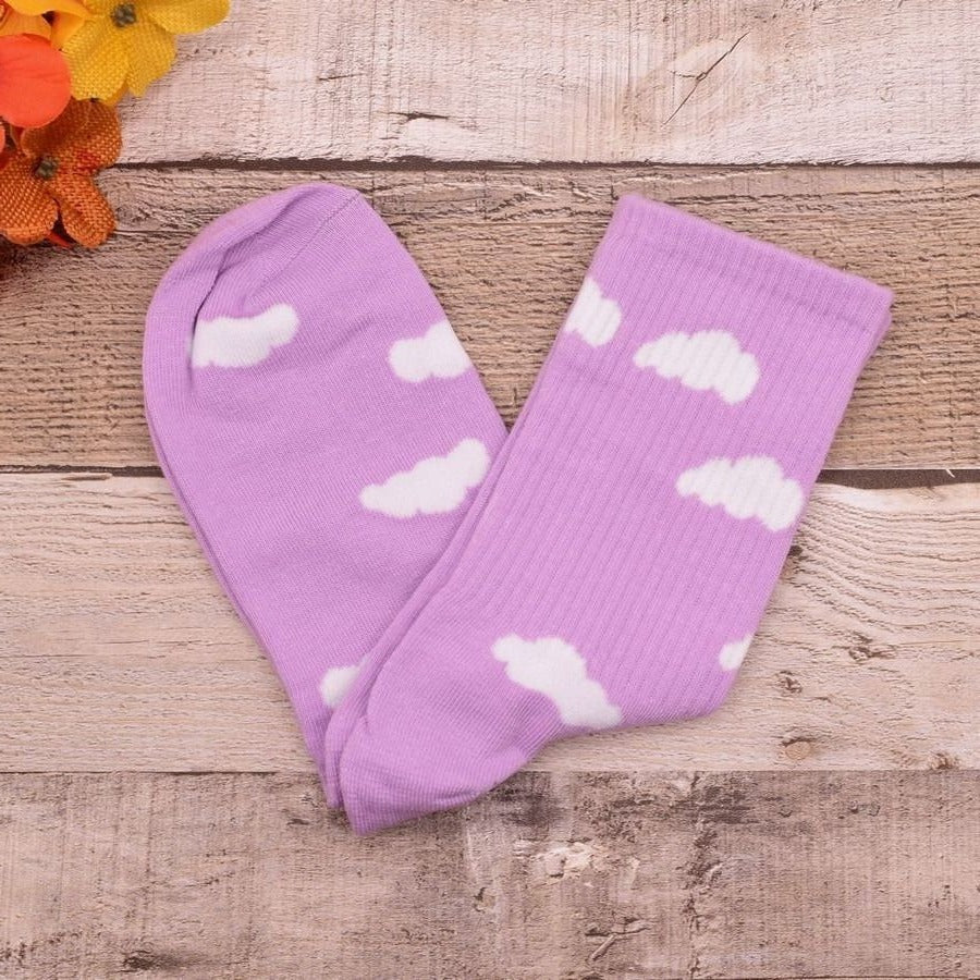 Dreamy Clouds Crew Socks White on PInk to Purple Orchid Shade Gift Packaged