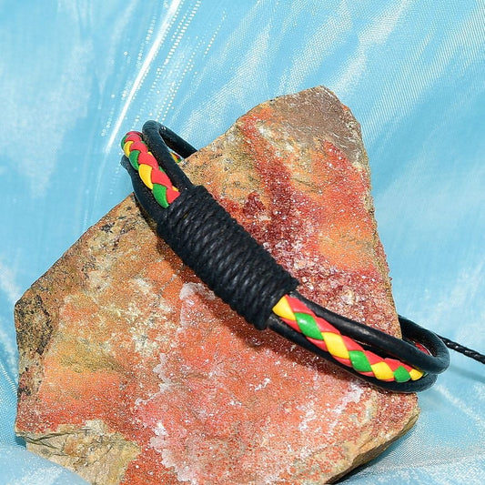 Mella Braid Womens Hemp Wrap Leather Bracelet Red Green Yellow