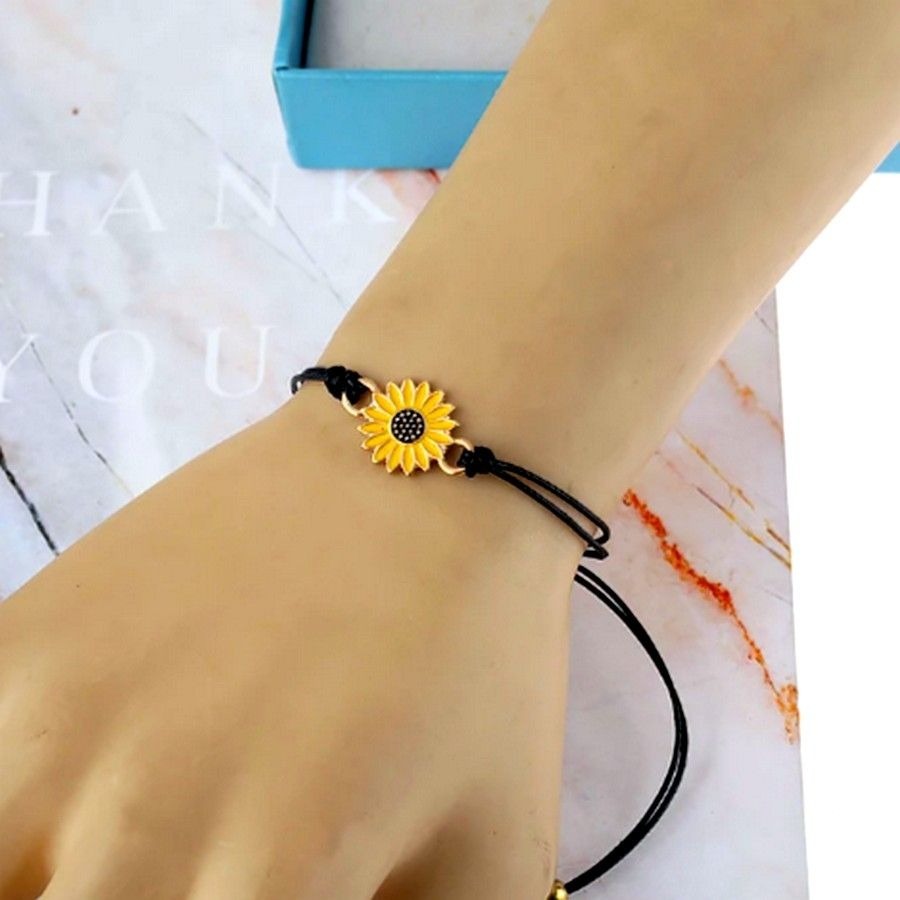 Allyson Aurora Sunflower Double Leather Strand Bracelet Gift Packaged