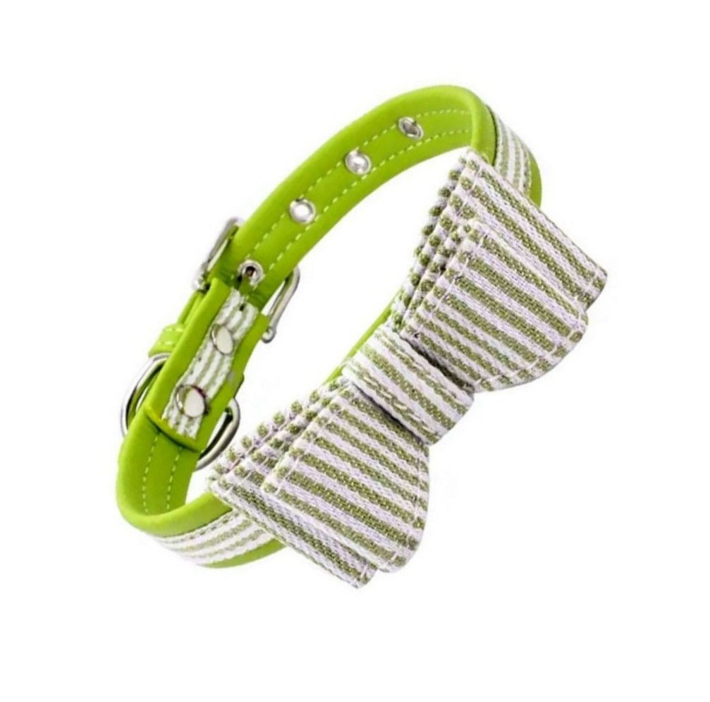 Zachary Saylor Preppy Green Oxford Stripe Bow Tie Dog Collar Large Gift Packaged