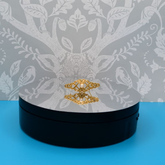 Pearl Accented Gold Filigree Brooch Pin Caroline C Estate Collection Piece