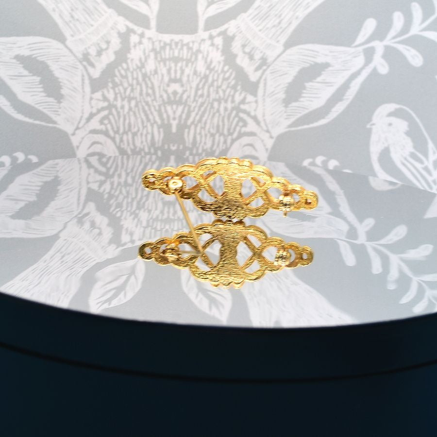 Pearl Accented Gold Filigree Brooch Pin Caroline C Estate Collection Piece