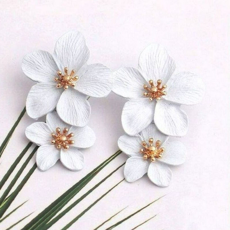 Thalia Blooms Florets Serene White Tiered Flower Earrings Gift Packaged